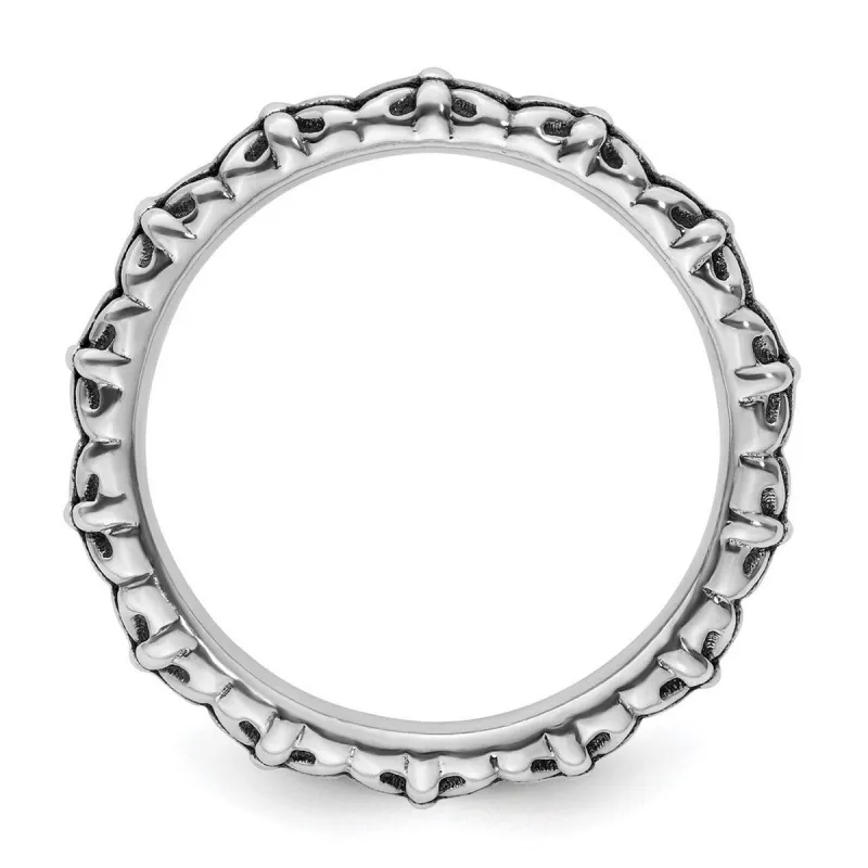 Curata 925 Sterling Silver Polished Patterned Stackable Artisan Oxidized Artisan Oxidized Ring sold by Zulily