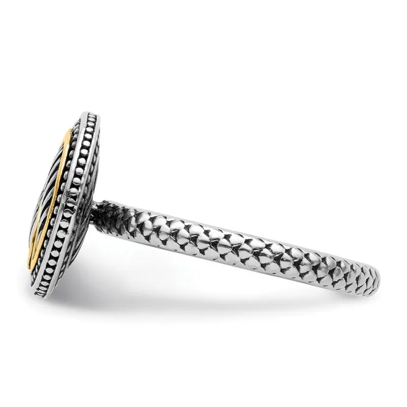 Curata 925 Sterling Silver Polished 14k Stackable Artisan Oxidized Ring sold by Zulily