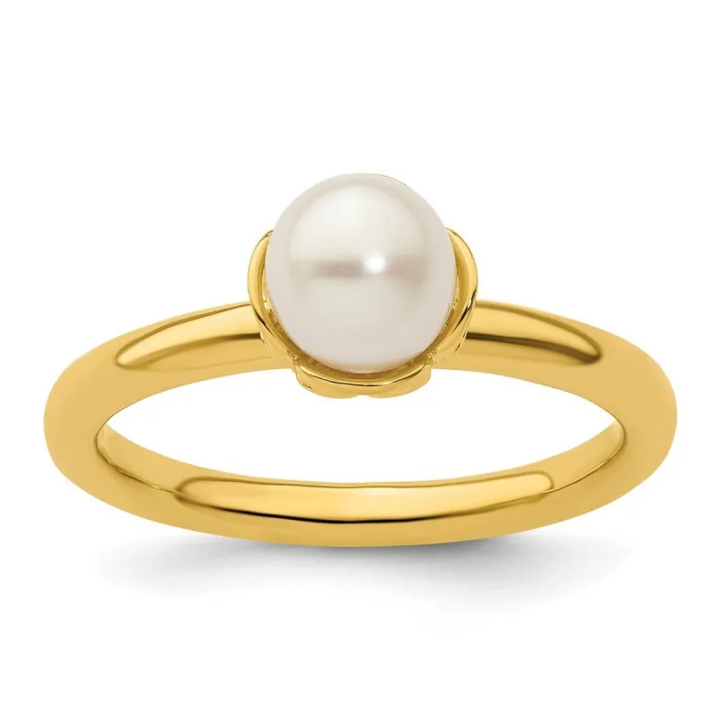Curata 925 Sterling Silver Gold Plated White Freshwater Cultured Pearl Ring sold by Zulily