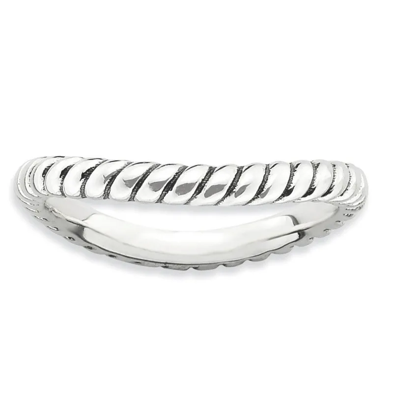Curata 925 Sterling Silver Patterned Stackable Polished Wave Artisan Oxidized Ring sold by Zulily