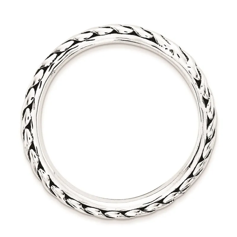 Curata 925 Sterling Silver Polished Patterned Stackable Wave Artisan Oxidized Ring sold by Zulily