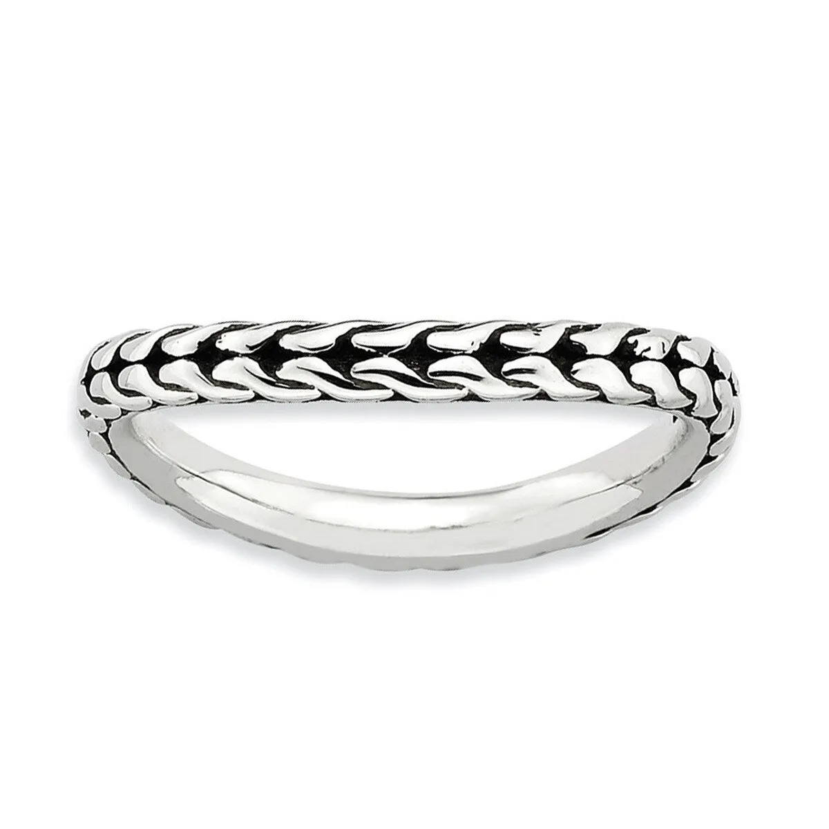 Curata 925 Sterling Silver Polished Patterned Stackable Wave Artisan Oxidized Ring sold by Zulily product image thumbnail 5
