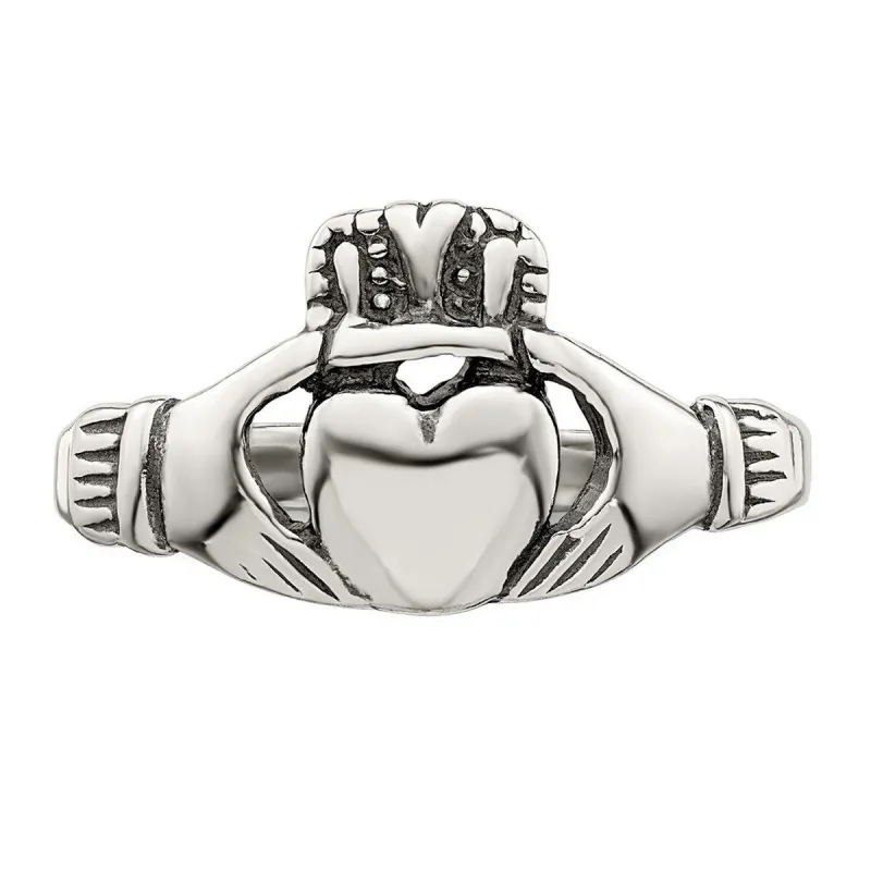 Curata 925 Sterling Silver Polished Irish Claddagh Celtic Trinity Knot Artisan Oxidized Ring sold by Zulily