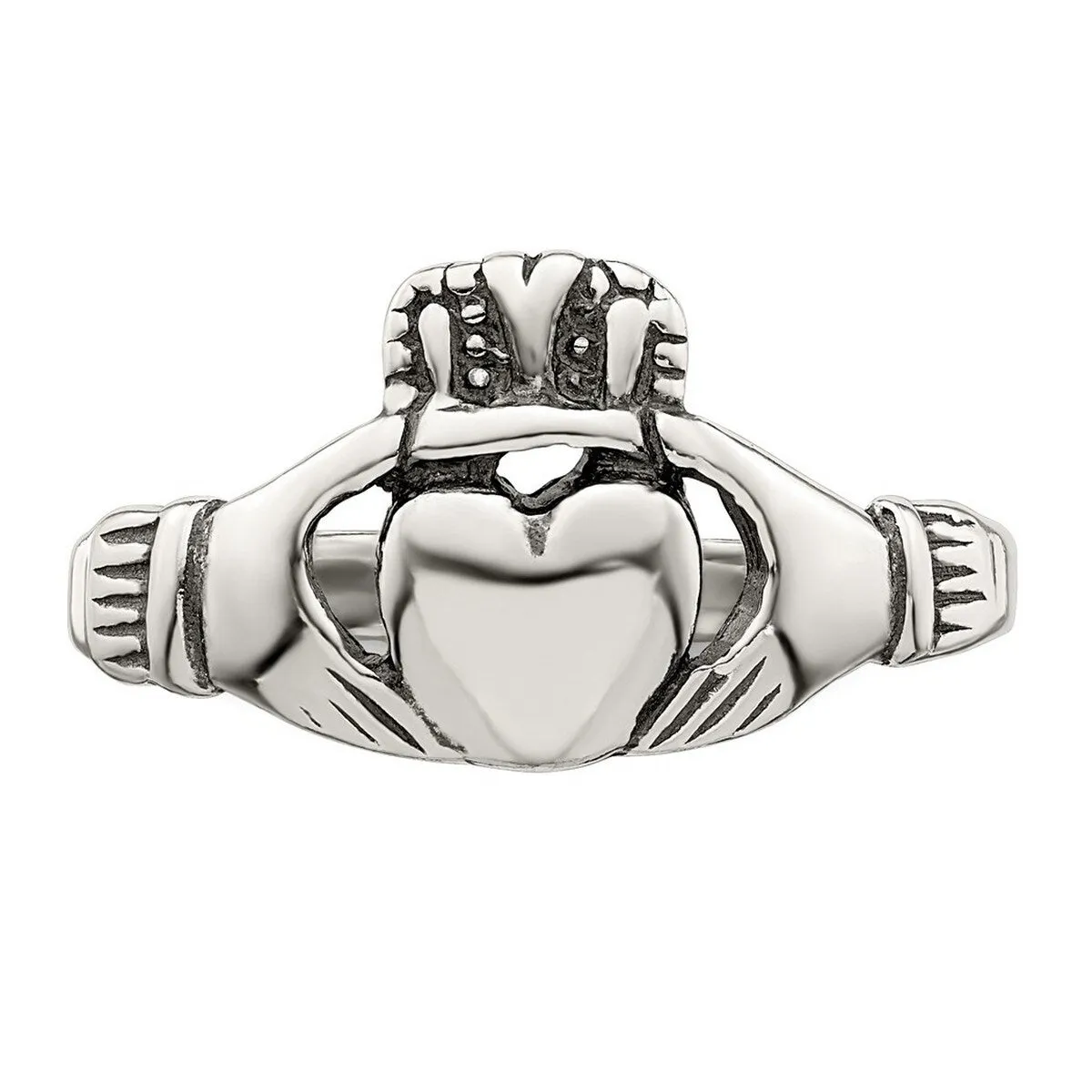 Curata 925 Sterling Silver Polished Irish Claddagh Celtic Trinity Knot Artisan Oxidized Ring sold by Zulily