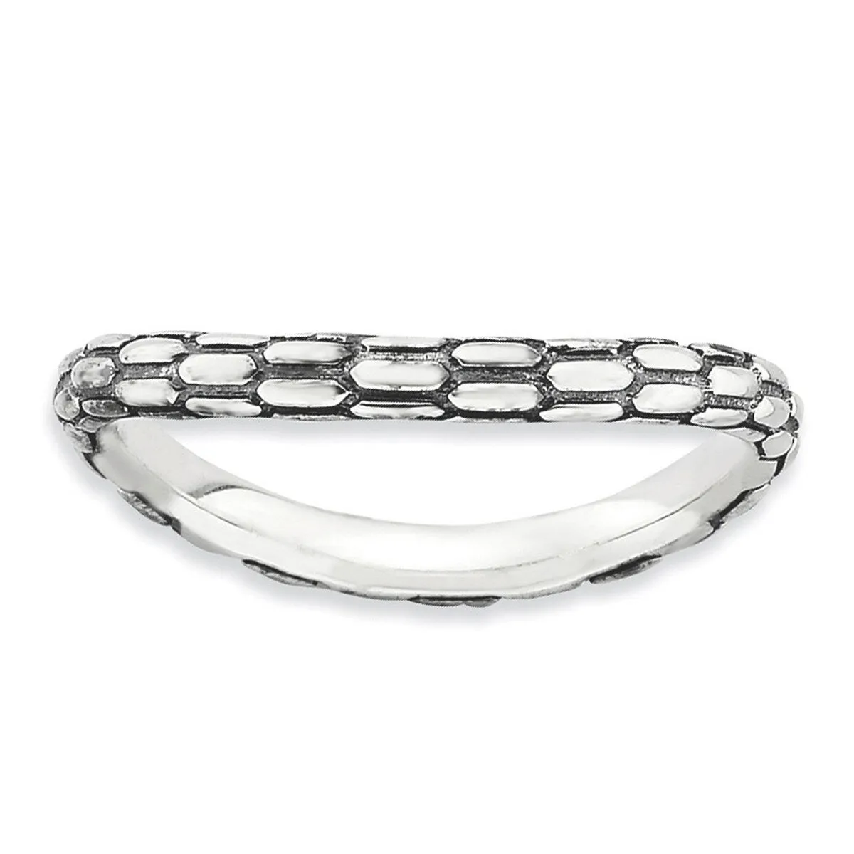 Curata 925 Sterling Silver Patterned Stackable Polished Wave Artisan Oxidized Ring sold by Zulily product image thumbnail 3
