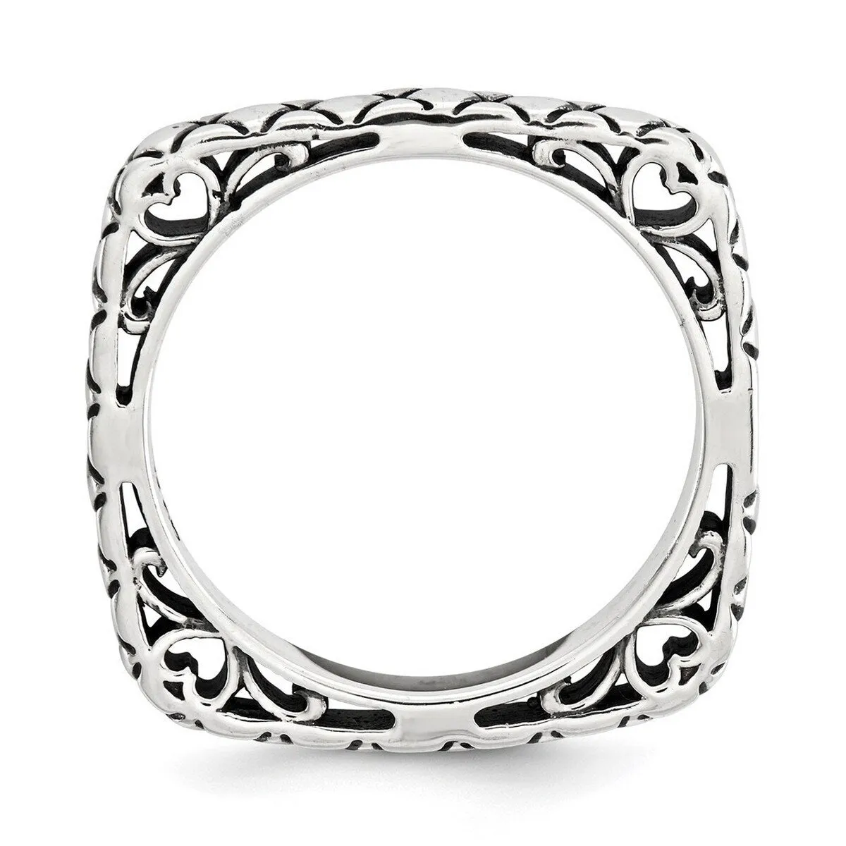 Curata 925 Sterling Silver Patterned Stackable Polished Square Artisan Oxidized Ring sold by Zulily product image thumbnail 2