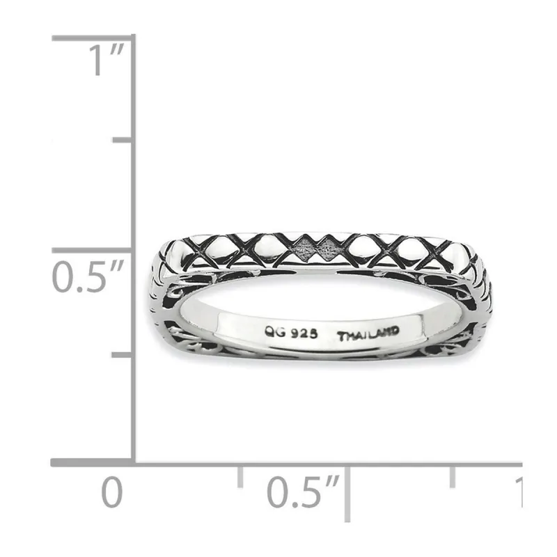 Curata 925 Sterling Silver Patterned Stackable Polished Square Artisan Oxidized Ring sold by Zulily
