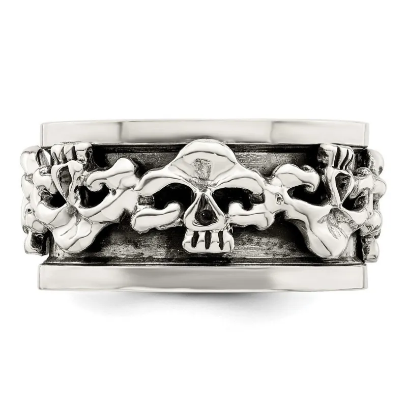 Curata 925 Sterling Silver Polished Spinning Center Skull Artisan Oxidized Ring sold by Zulily