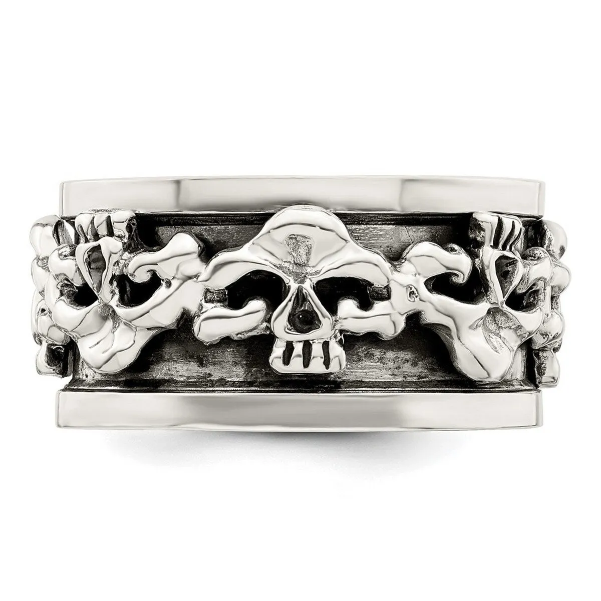 Curata 925 Sterling Silver Polished Spinning Center Skull Artisan Oxidized Ring sold by Zulily