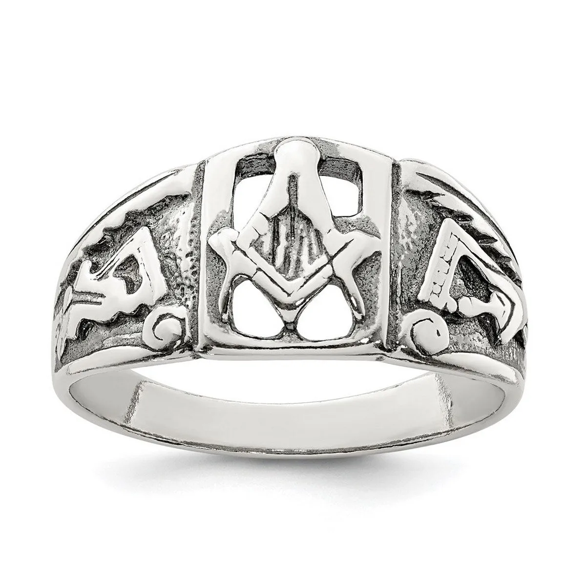 Curata 925 Sterling Silver Polished Open Back Masonic Artisan Oxidized Ring sold by Zulily product image thumbnail 2
