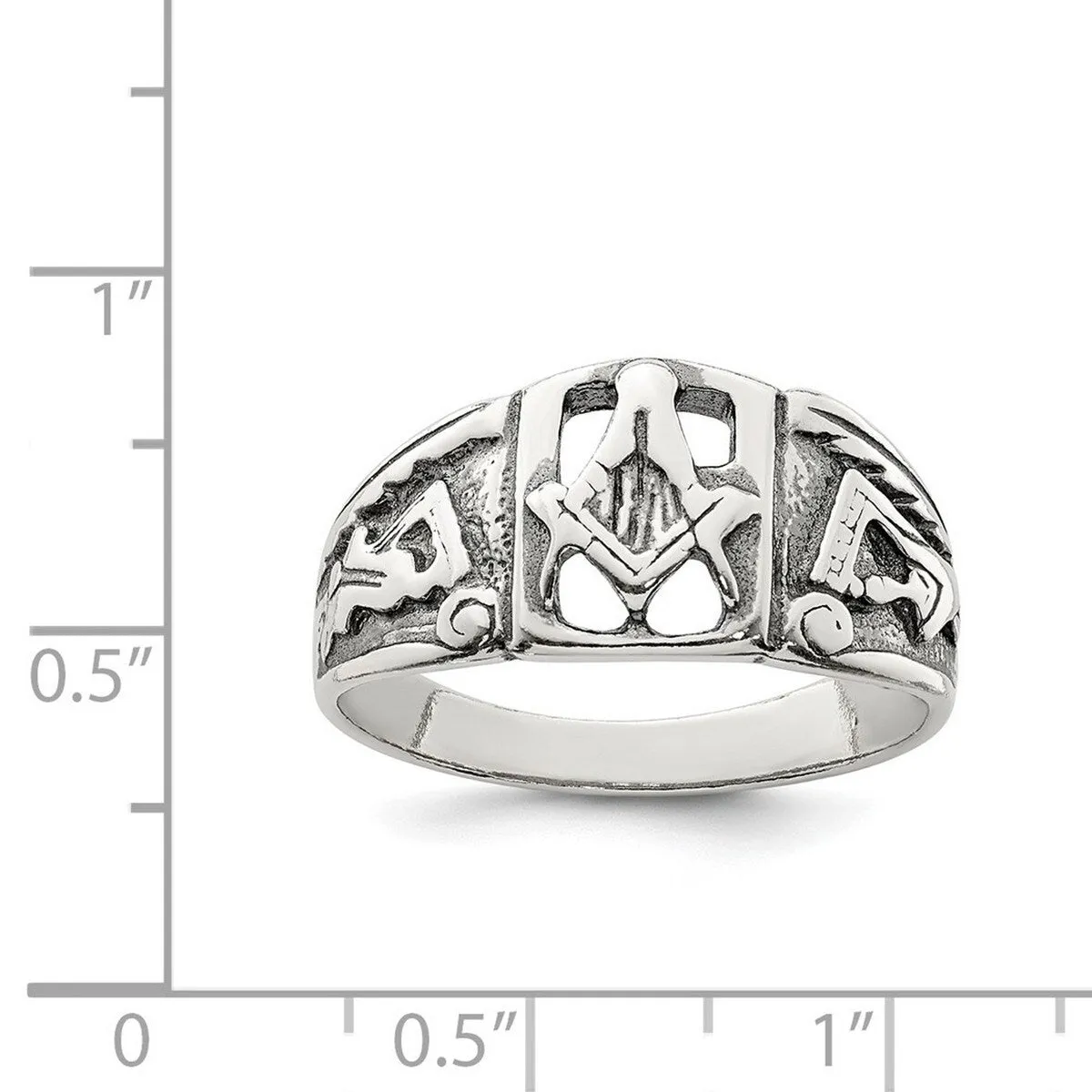 Curata 925 Sterling Silver Polished Open Back Masonic Artisan Oxidized Ring sold by Zulily product image thumbnail 5