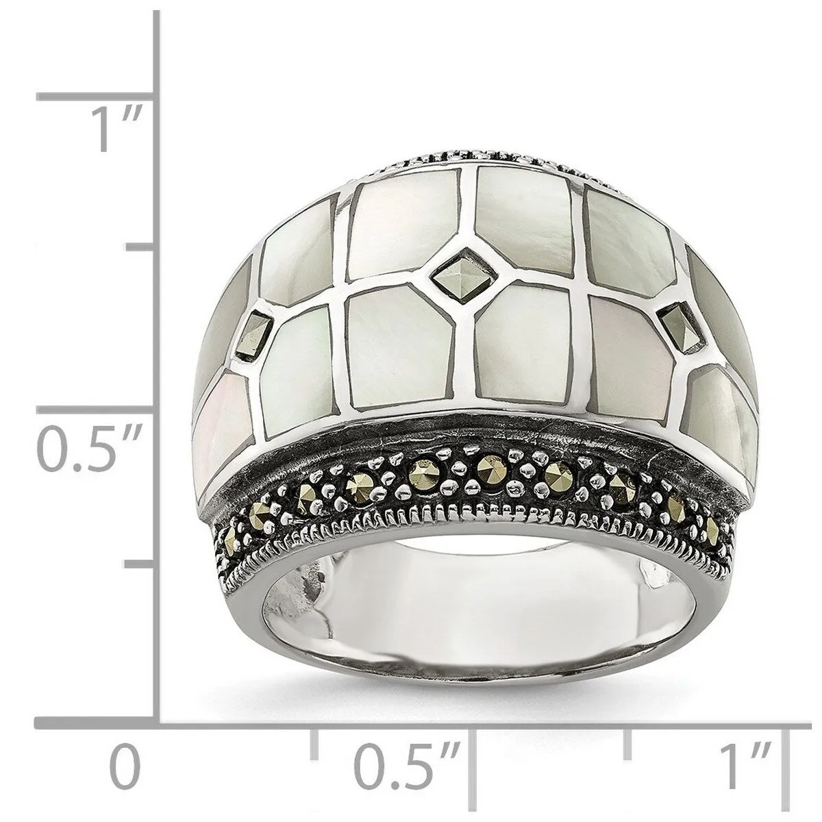 Curata 925 Sterling Silver Textured Marcasite Simulated Mother of Pearl Ring sold by Zulily product image thumbnail 5