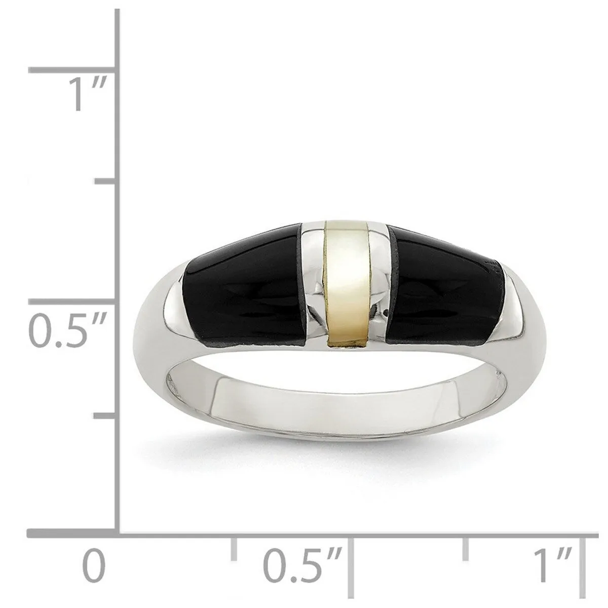 Curata 925 Sterling Silver Solid Polished Onyx and Mother of Pearl Ring sold by Zulily