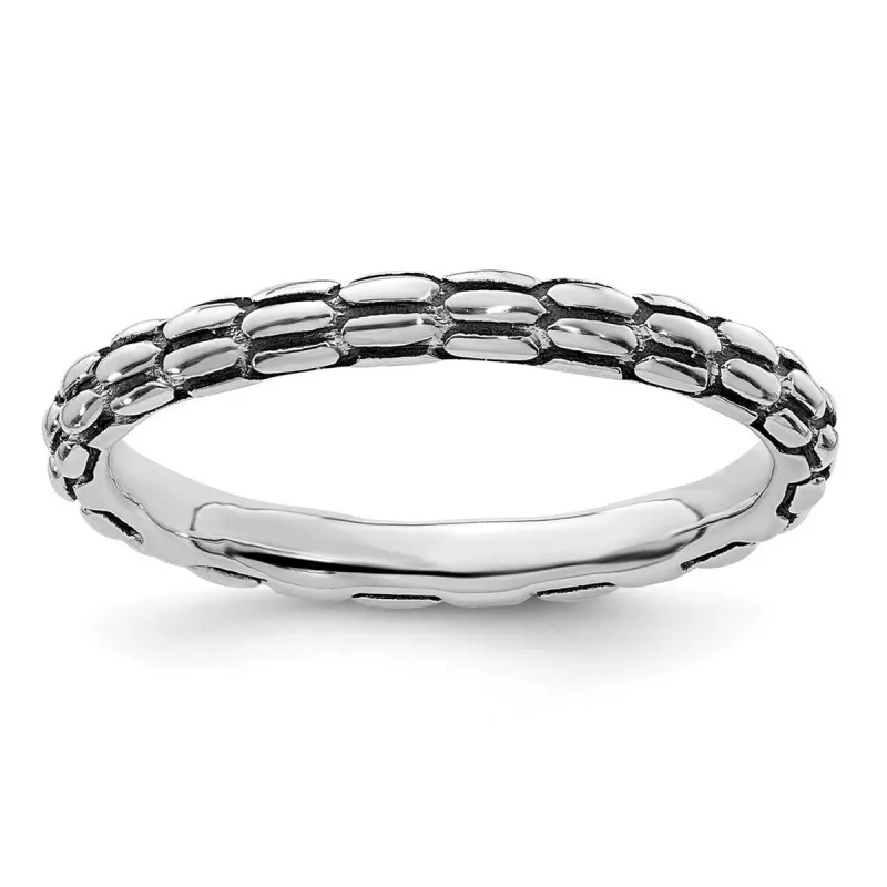 Curata 925 Sterling Silver Polished Patterned Stackable Artisan Oxidized Artisan Oxidized Ring sold by Zulily