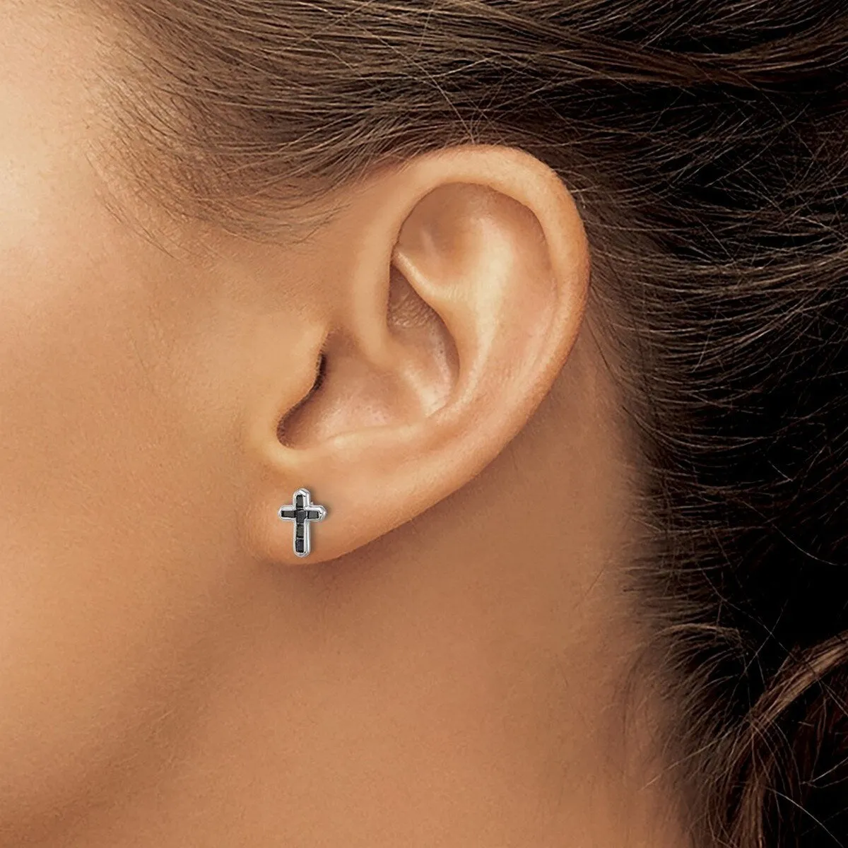 Curata 925 Sterling Silver Rhodium Plated Black Spinel Cross Post Earrings - 9x6.35mm sold by Zulily product image thumbnail 2