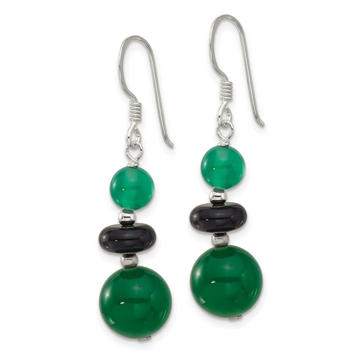 Curata 925 Sterling Silver Black Agate and Green Quartz Hook Earrings - 43x10.6mm sold by Zulily product image thumbnail 2