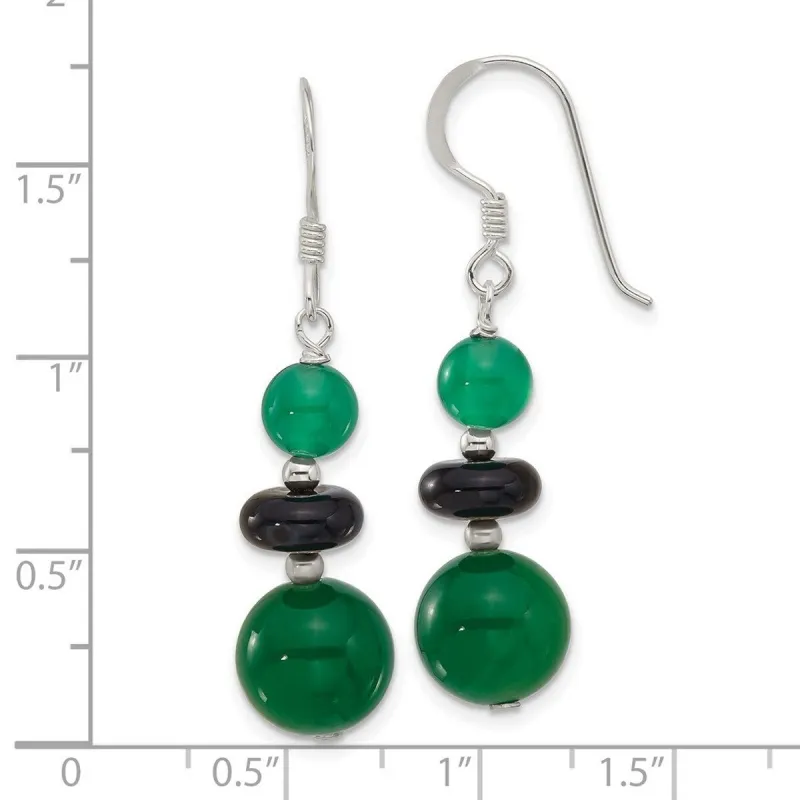 Curata 925 Sterling Silver Black Agate and Green Quartz Hook Earrings - 43x10.6mm sold by Zulily