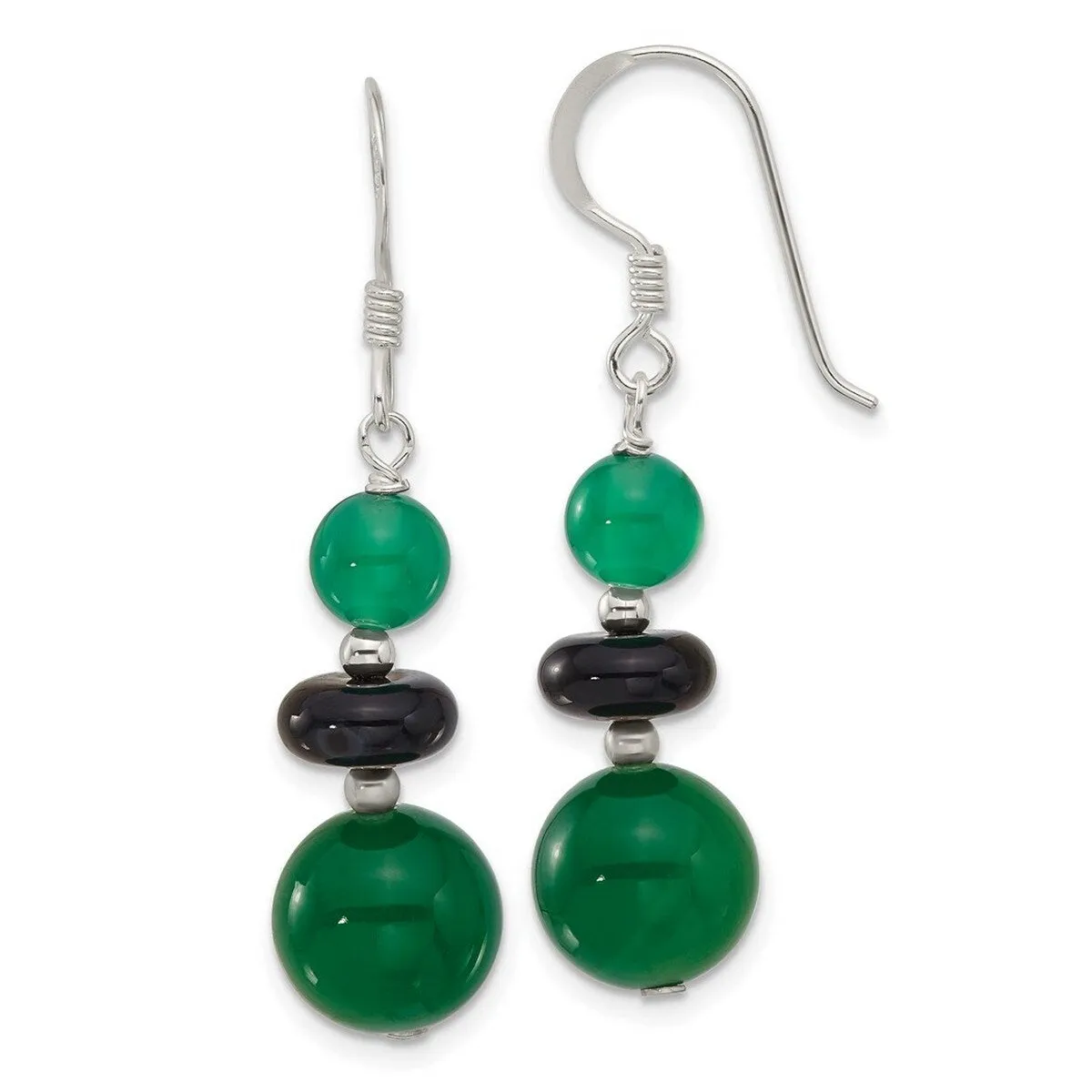 Curata 925 Sterling Silver Black Agate and Green Quartz Hook Earrings - 43x10.6mm sold by Zulily product image thumbnail 5