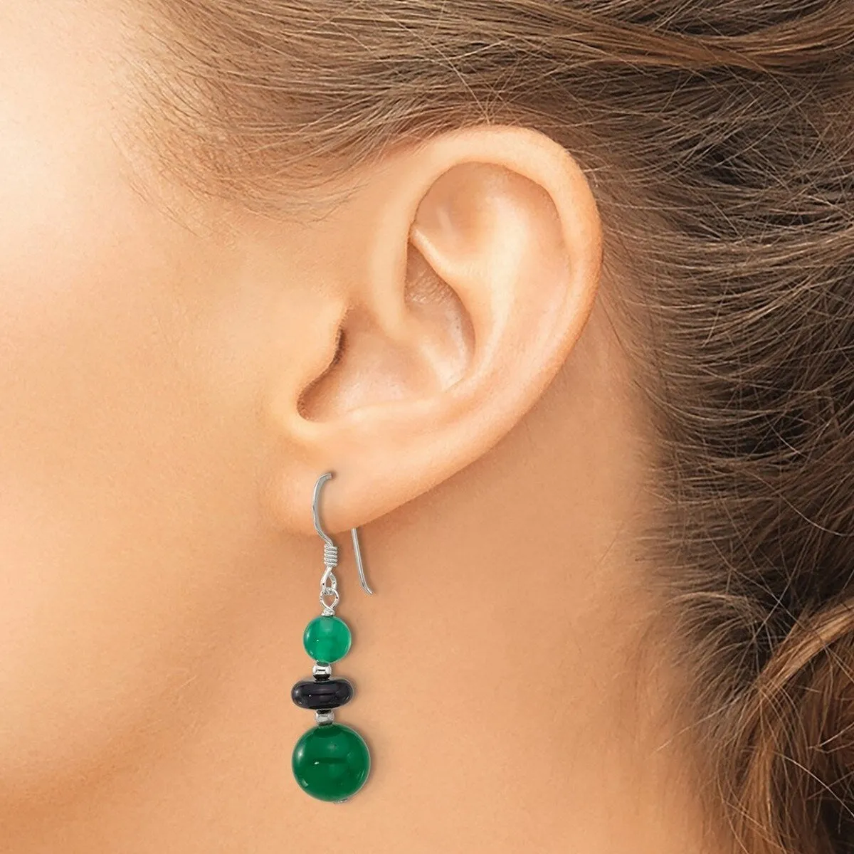 Curata 925 Sterling Silver Black Agate and Green Quartz Hook Earrings - 43x10.6mm sold by Zulily product image thumbnail 4