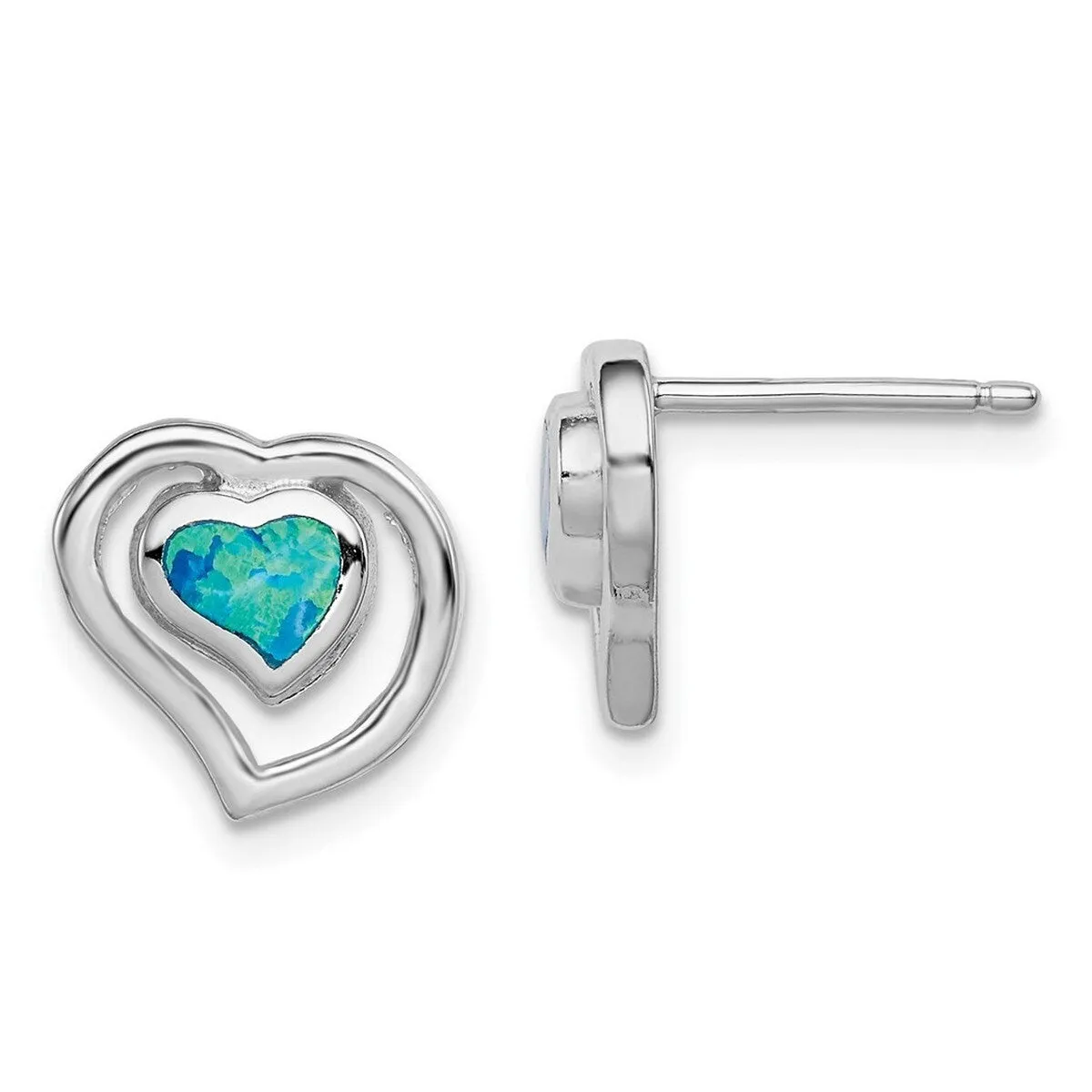 Curata 925 Sterling Silver Polished Simulated Blue Simulated Opal Inlay Center Heart Post Earrings - 9x11mm sold by Zulily product image thumbnail 2