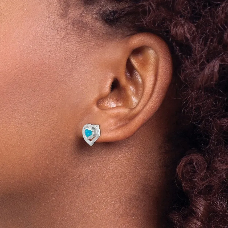 Curata 925 Sterling Silver Polished Simulated Blue Simulated Opal Inlay Center Heart Post Earrings - 9x11mm sold by Zulily