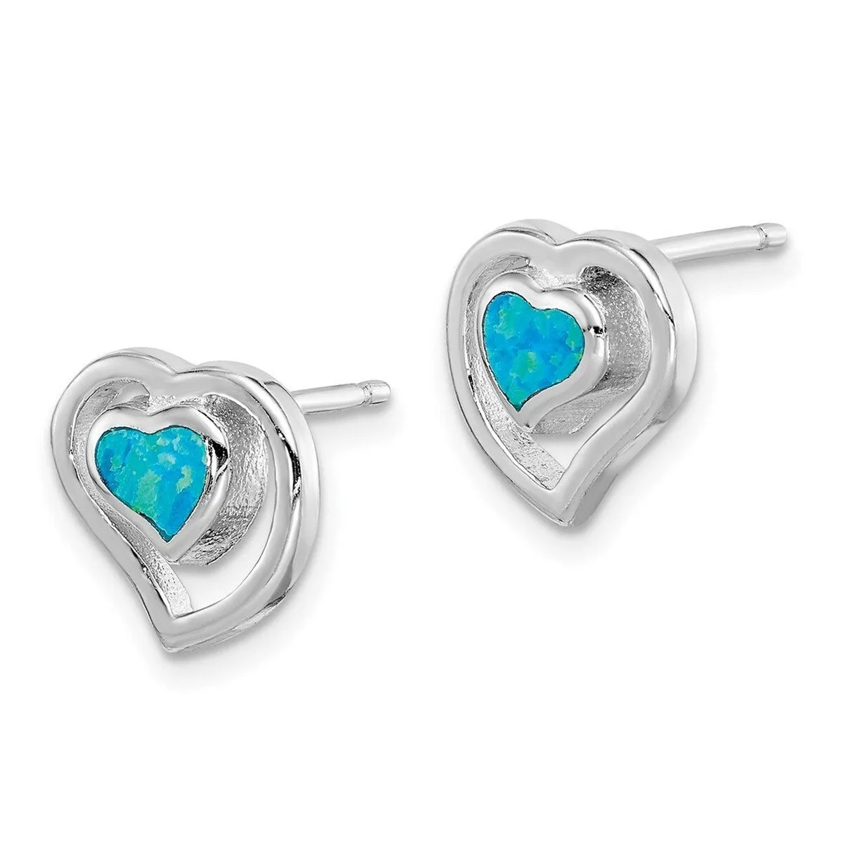 Curata 925 Sterling Silver Polished Simulated Blue Simulated Opal Inlay Center Heart Post Earrings - 9x11mm sold by Zulily product image thumbnail 4