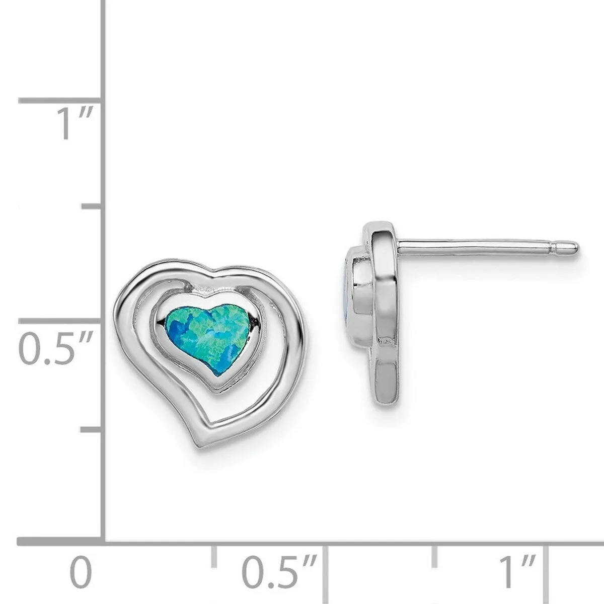 Curata 925 Sterling Silver Polished Simulated Blue Simulated Opal Inlay Center Heart Post Earrings - 9x11mm sold by Zulily product image thumbnail 3