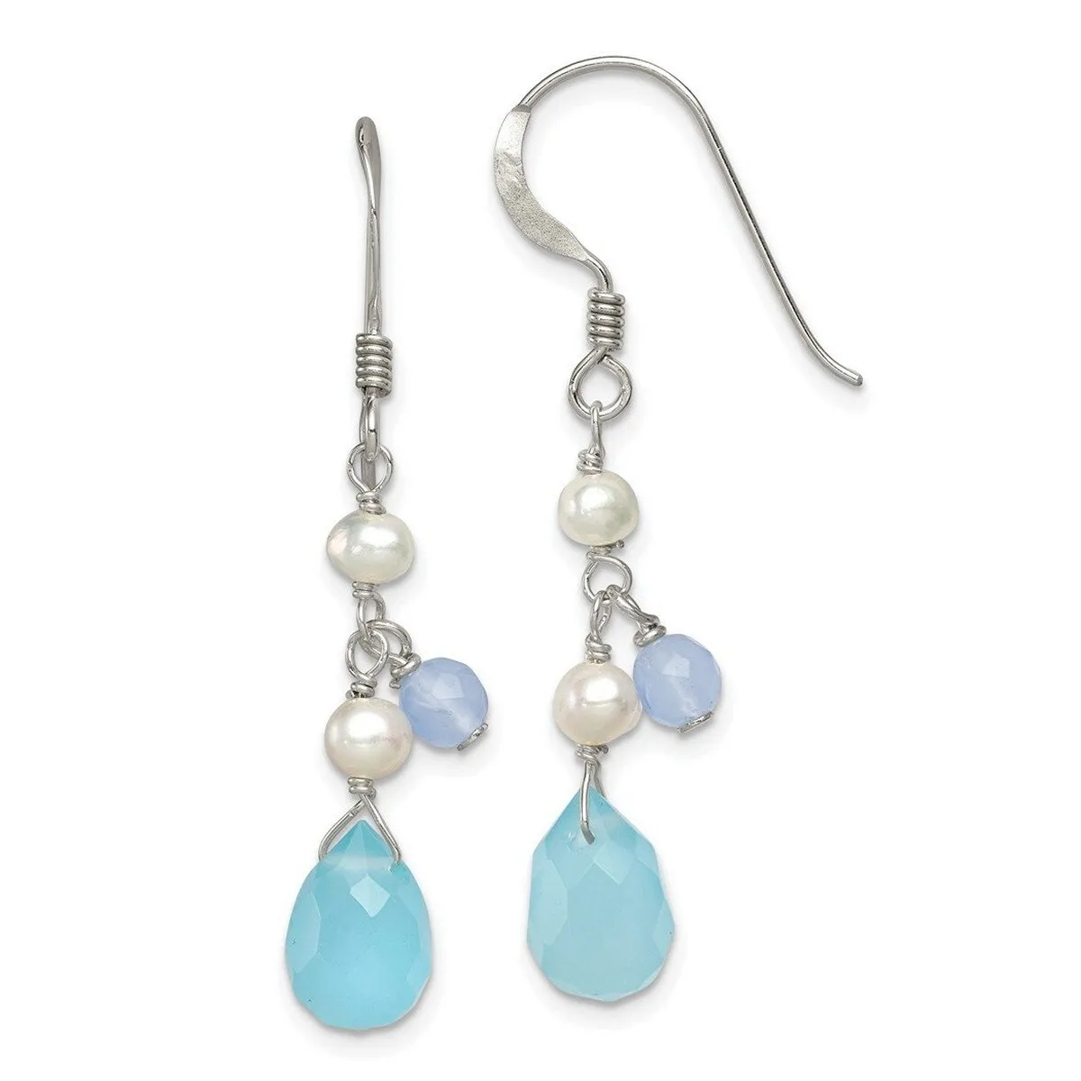 Curata 925 Sterling Silver White Dyed Jade Agate Blue Freshwater Cultured Pearl Earrings -39x7mm sold by Zulily