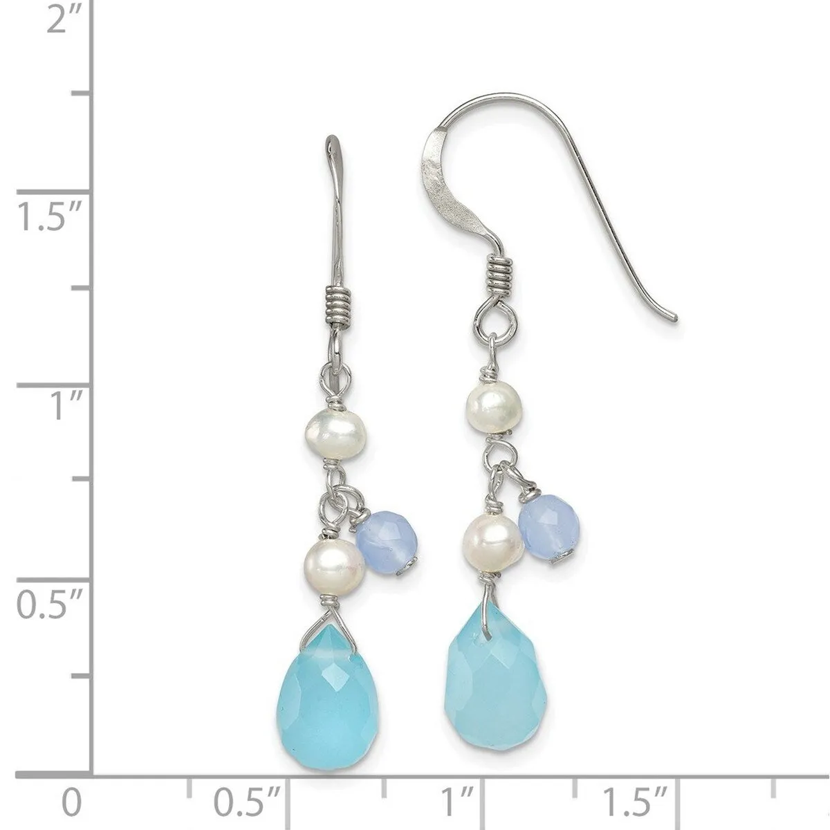 Curata 925 Sterling Silver White Dyed Jade Agate Blue Freshwater Cultured Pearl Earrings -39x7mm sold by Zulily product image thumbnail 5