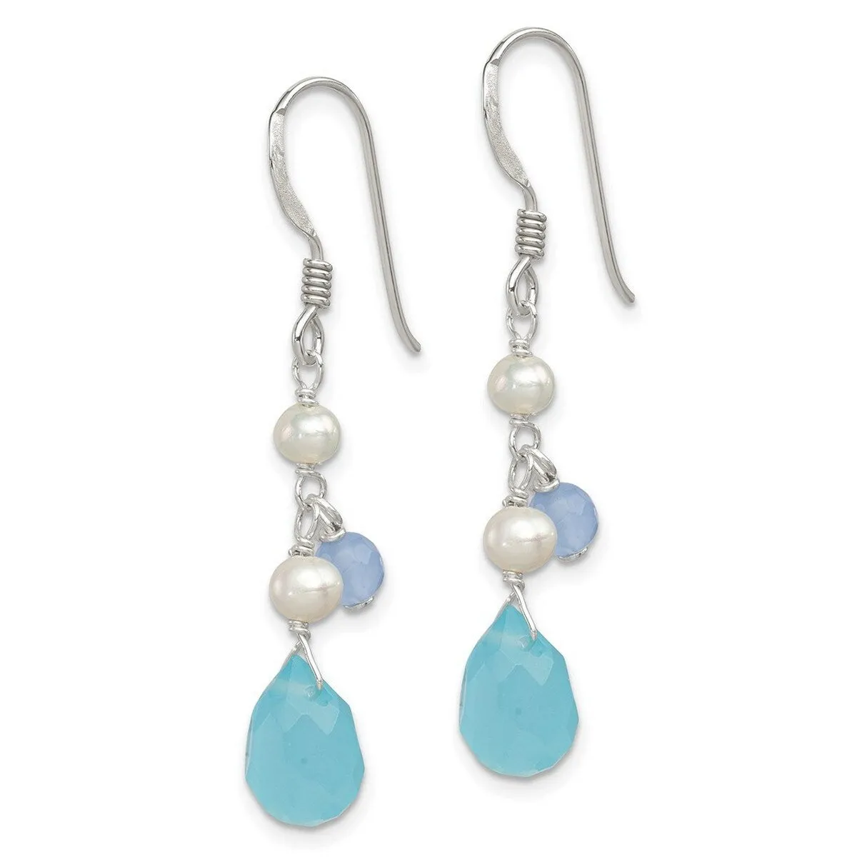 Curata 925 Sterling Silver White Dyed Jade Agate Blue Freshwater Cultured Pearl Earrings -39x7mm sold by Zulily product image thumbnail 2