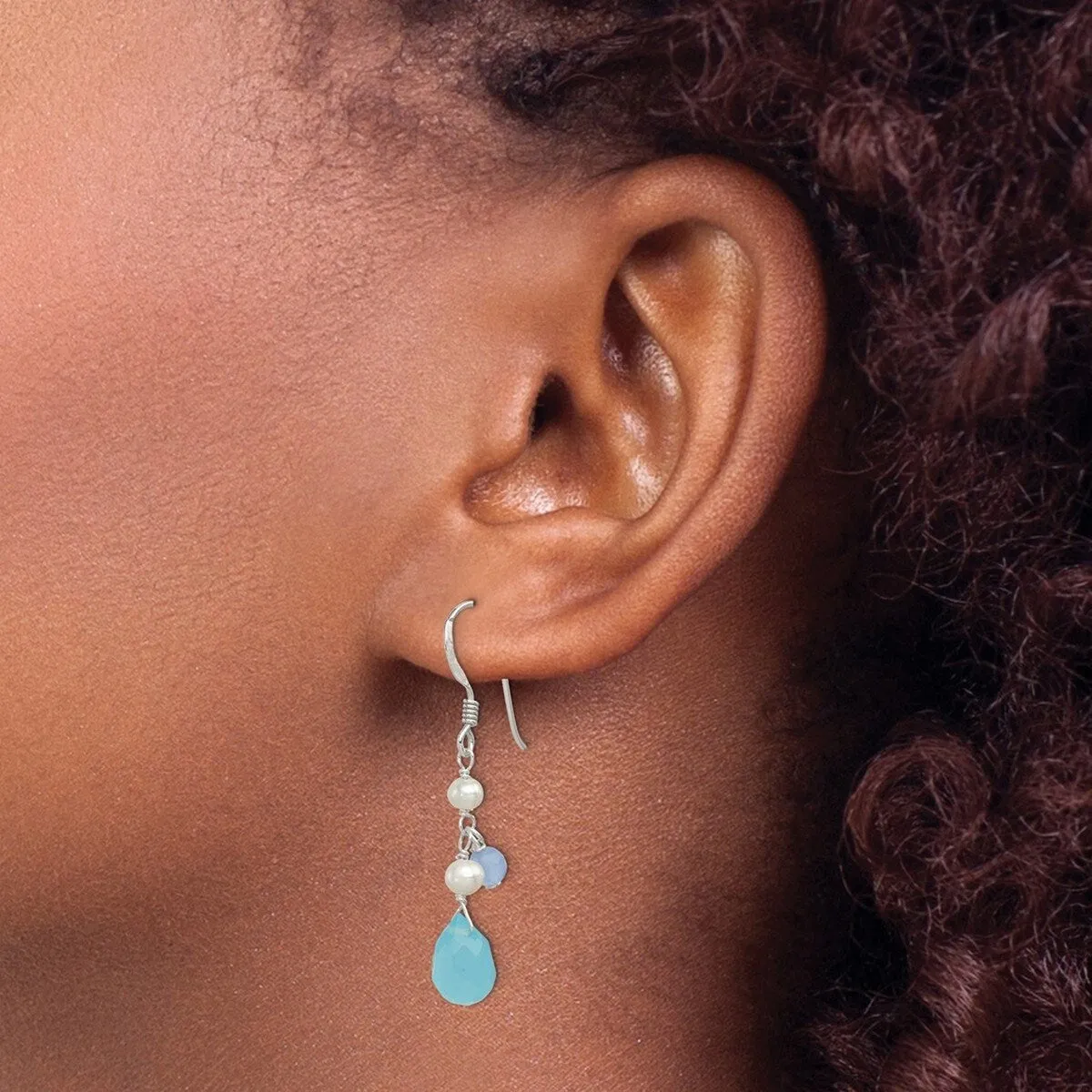 Curata 925 Sterling Silver White Dyed Jade Agate Blue Freshwater Cultured Pearl Earrings -39x7mm sold by Zulily product image thumbnail 3