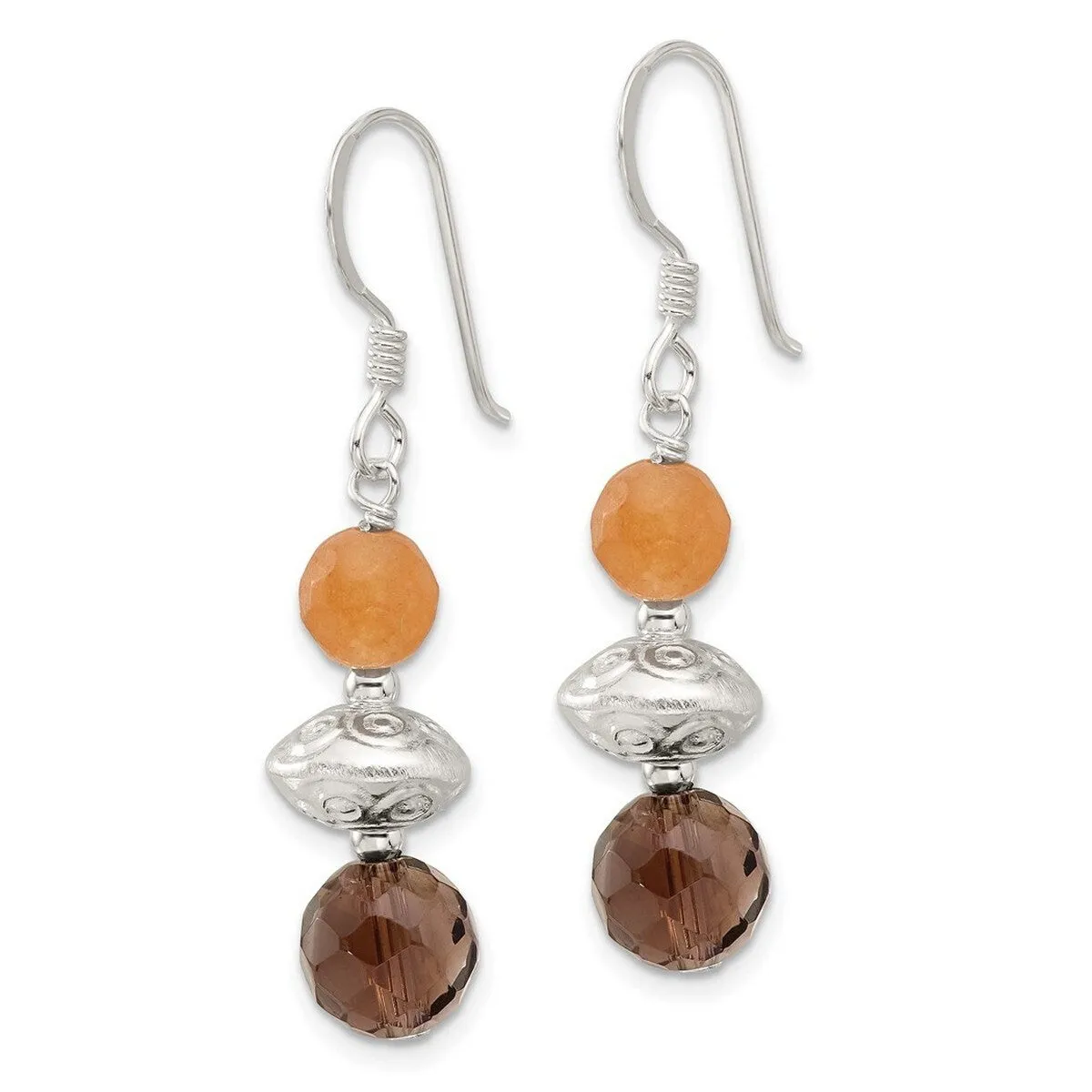 Curata 925 Sterling Silver Aventurine Smoky Quartz Hook Earrings - 42x9.25mm sold by Zulily