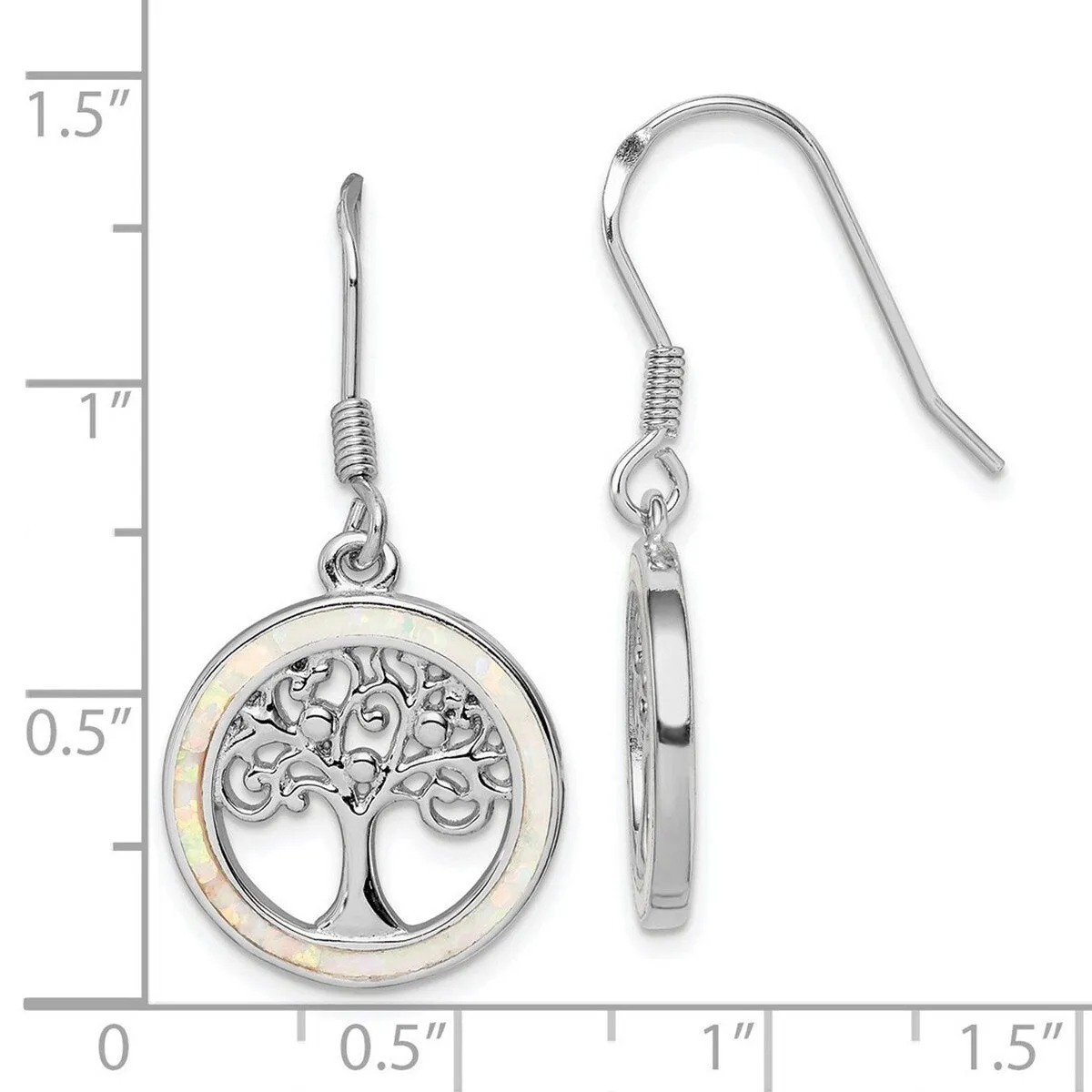 Curata 925 Sterling Silver Rhodium Plated Simulated Opal Circle Tree Dangle Earrings - 37.25x17mm sold by Zulily product image thumbnail 2