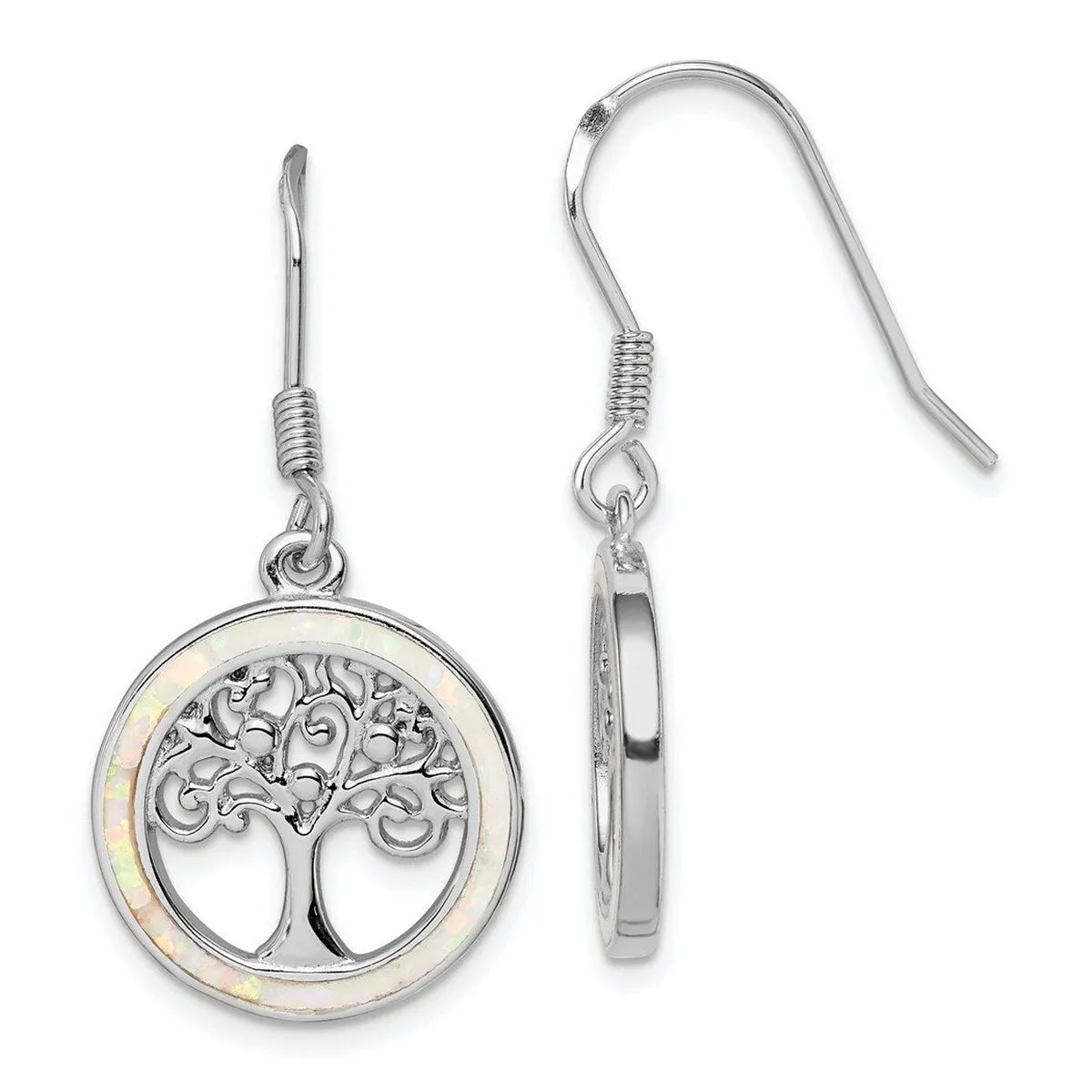 Curata 925 Sterling Silver Rhodium Plated Simulated Opal Circle Tree Dangle Earrings - 37.25x17mm sold by Zulily product image thumbnail 3