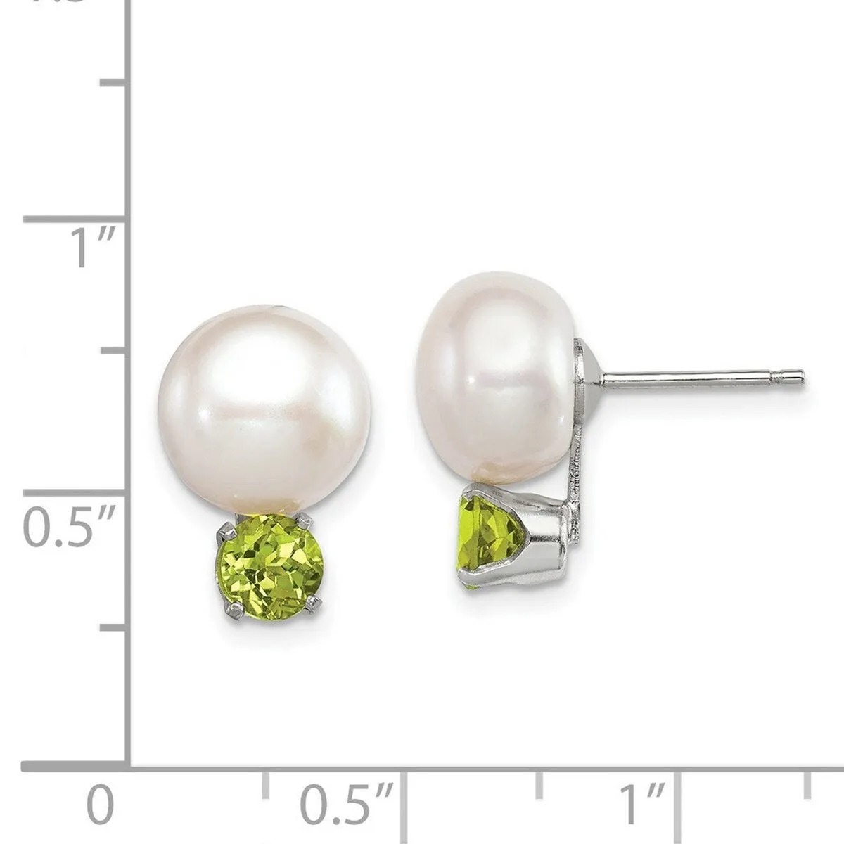 Curata 925 Sterling Silver Polished 10-11mm Freshwater Cultured Button Pearl Peridot Post Earrings sold by Zulily product image thumbnail 5