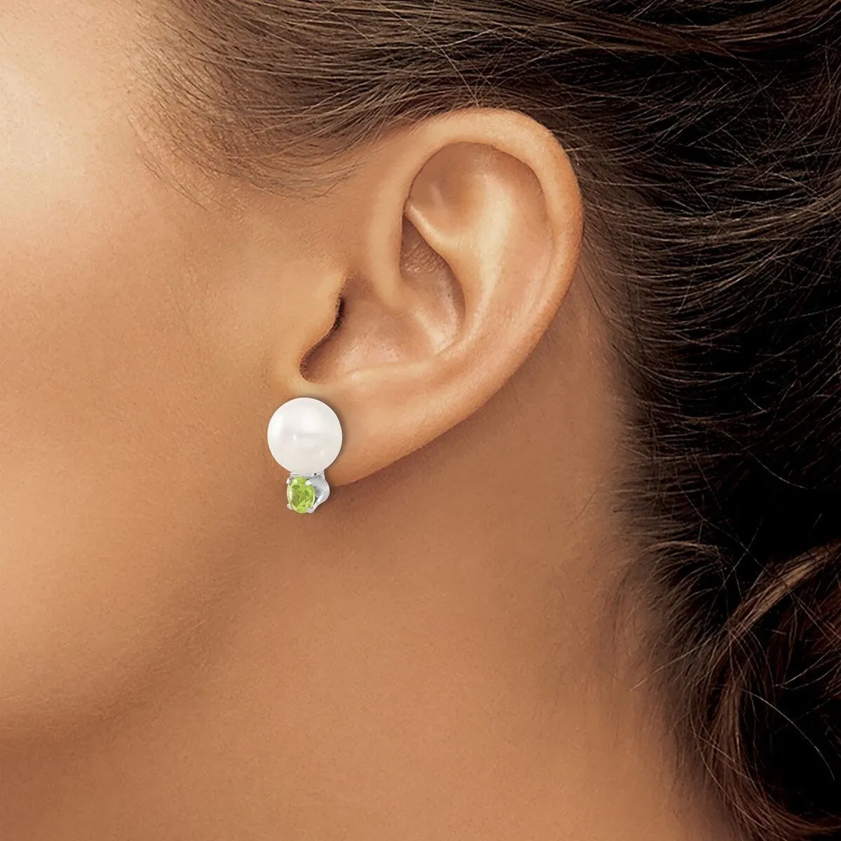 Curata 925 Sterling Silver Polished 10-11mm Freshwater Cultured Button Pearl Peridot Post Earrings sold by Zulily product image thumbnail 3