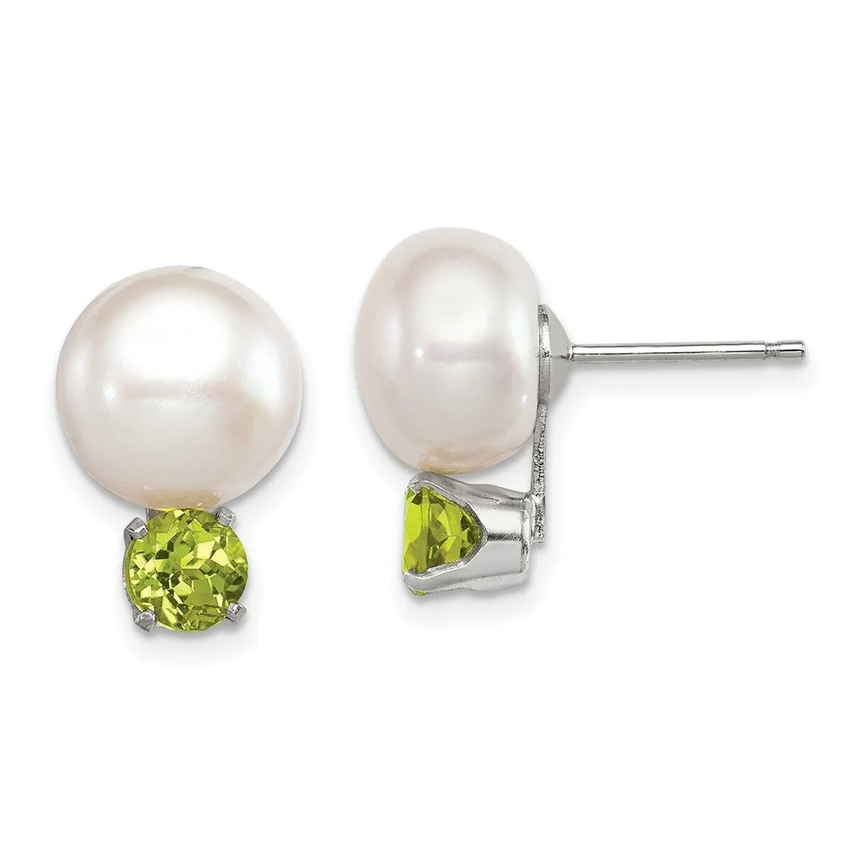 Curata 925 Sterling Silver Polished 10-11mm Freshwater Cultured Button Pearl Peridot Post Earrings sold by Zulily