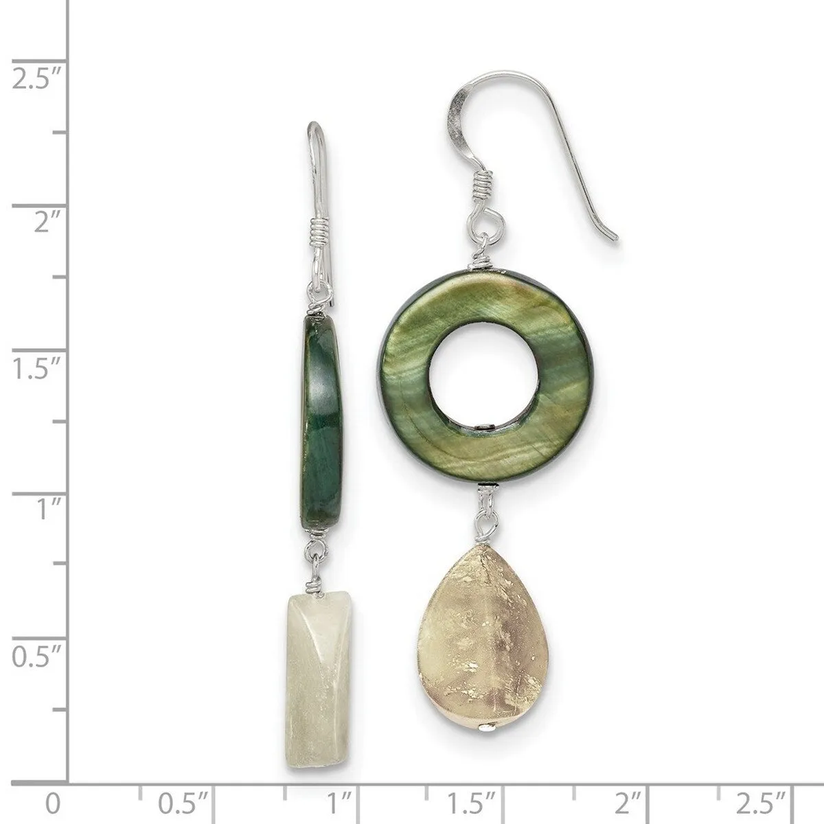 Curata 925 Sterling Silver Dyed Jade and Green Mother of Pearl Dangle Earrings - 57x20mm sold by Zulily product image thumbnail 4