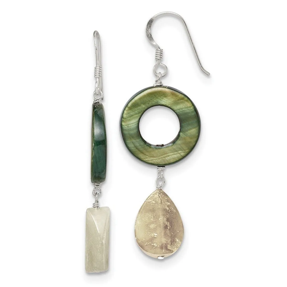 Curata 925 Sterling Silver Dyed Jade and Green Mother of Pearl Dangle Earrings - 57x20mm sold by Zulily product image thumbnail 3