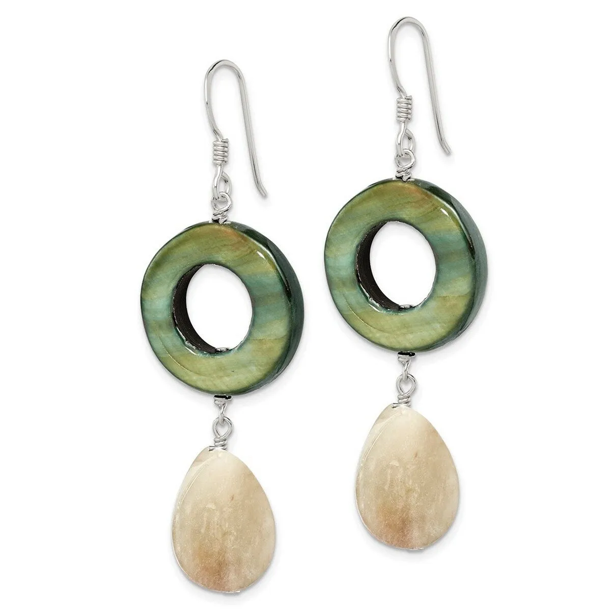 Curata 925 Sterling Silver Dyed Jade and Green Mother of Pearl Dangle Earrings - 57x20mm sold by Zulily product image thumbnail 5