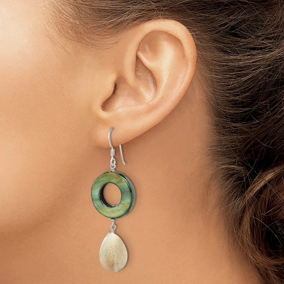 Curata 925 Sterling Silver Dyed Jade and Green Mother of Pearl Dangle Earrings - 57x20mm sold by Zulily product image thumbnail 2