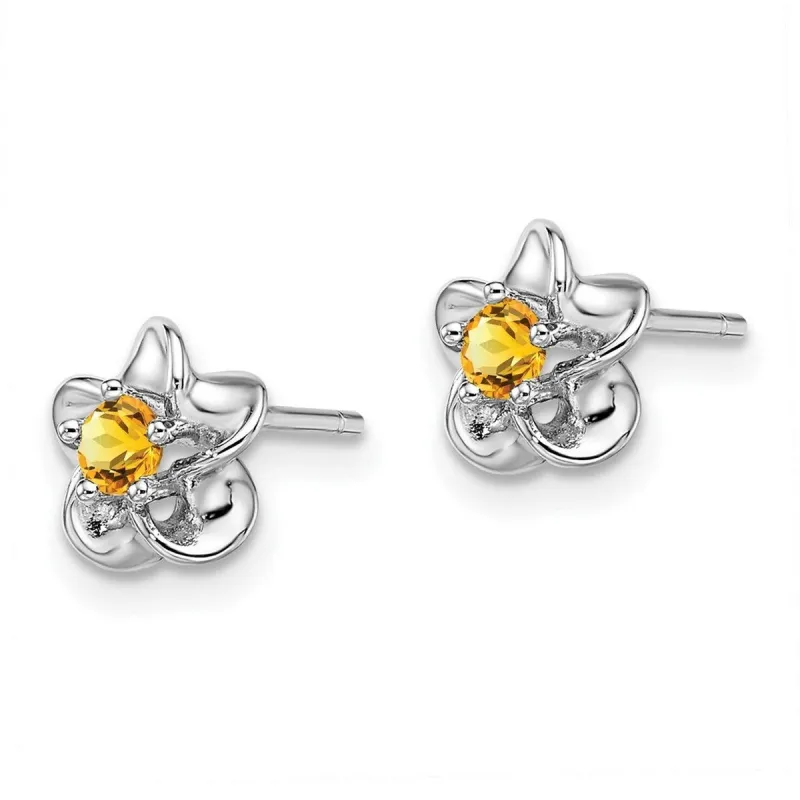 Curata 925 Sterling Silver Rhodium Plated Floral Citrine Post Earrings - 14.5x8mm sold by Zulily