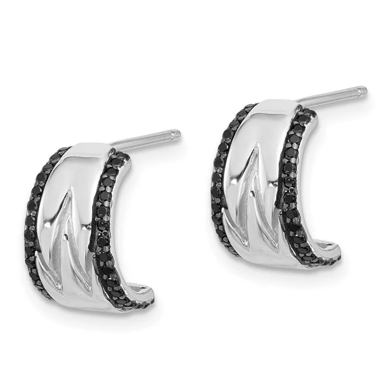 Curata 925 Sterling Silver Rhodium Plated Black Spinel J hoop Post Earrings - 12.8x6.75mm made by Zulily