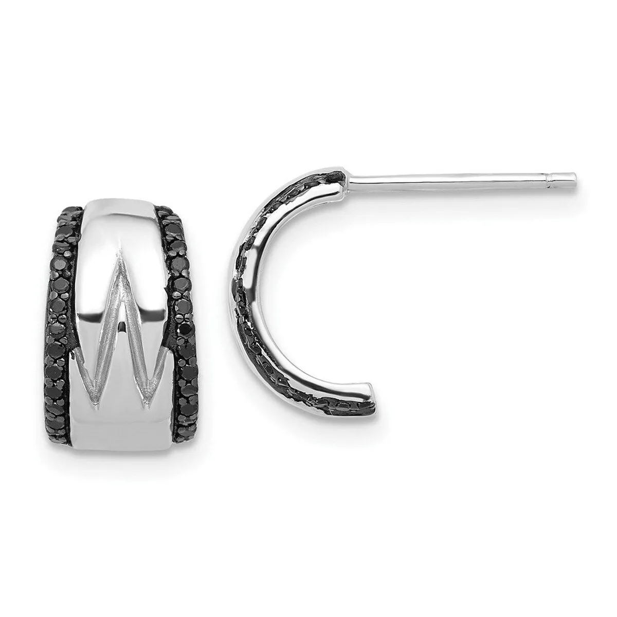 Curata 925 Sterling Silver Rhodium Plated Black Spinel J hoop Post Earrings - 12.8x6.75mm sold by Zulily product image thumbnail 5