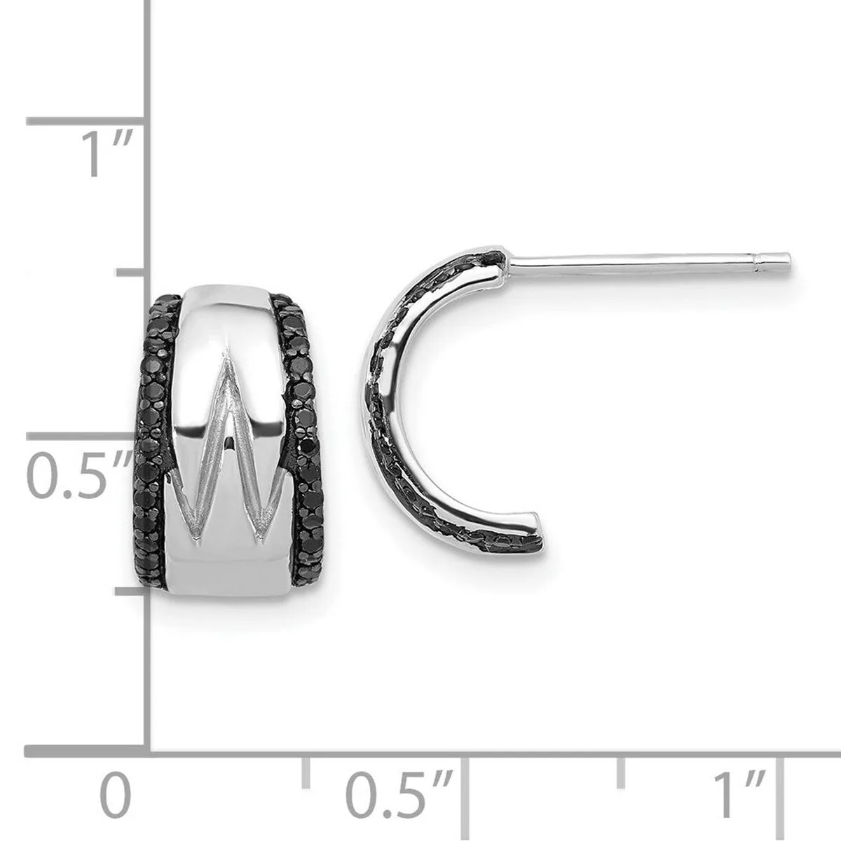 Curata 925 Sterling Silver Rhodium Plated Black Spinel J hoop Post Earrings - 12.8x6.75mm sold by Zulily product image thumbnail 4