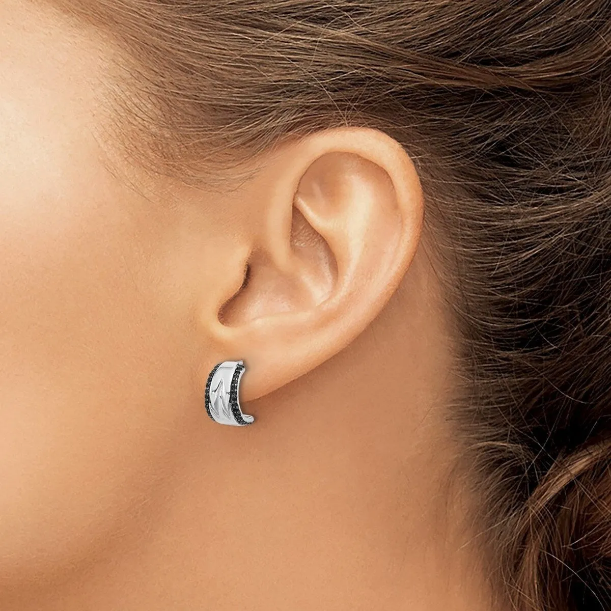 Curata 925 Sterling Silver Rhodium Plated Black Spinel J hoop Post Earrings - 12.8x6.75mm sold by Zulily product image thumbnail 2