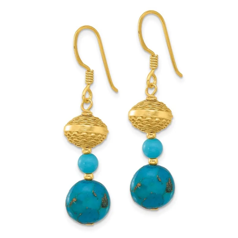 Curata 925 Sterling Silver Gold Plated Zircon Turquoise Dangle Earrings - 42x9.6mm sold by Zulily