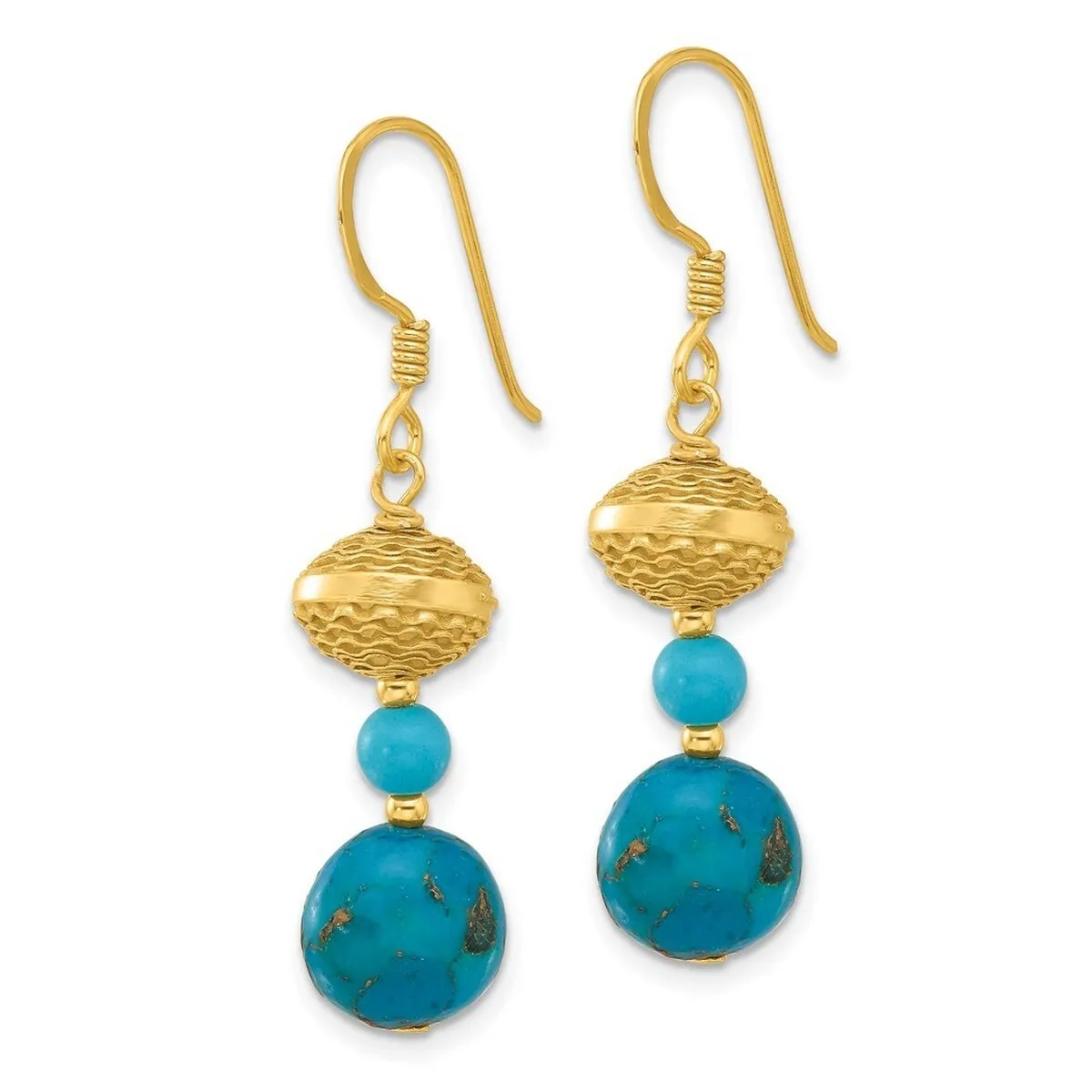 Curata 925 Sterling Silver Gold Plated Zircon Turquoise Dangle Earrings - 42x9.6mm sold by Zulily