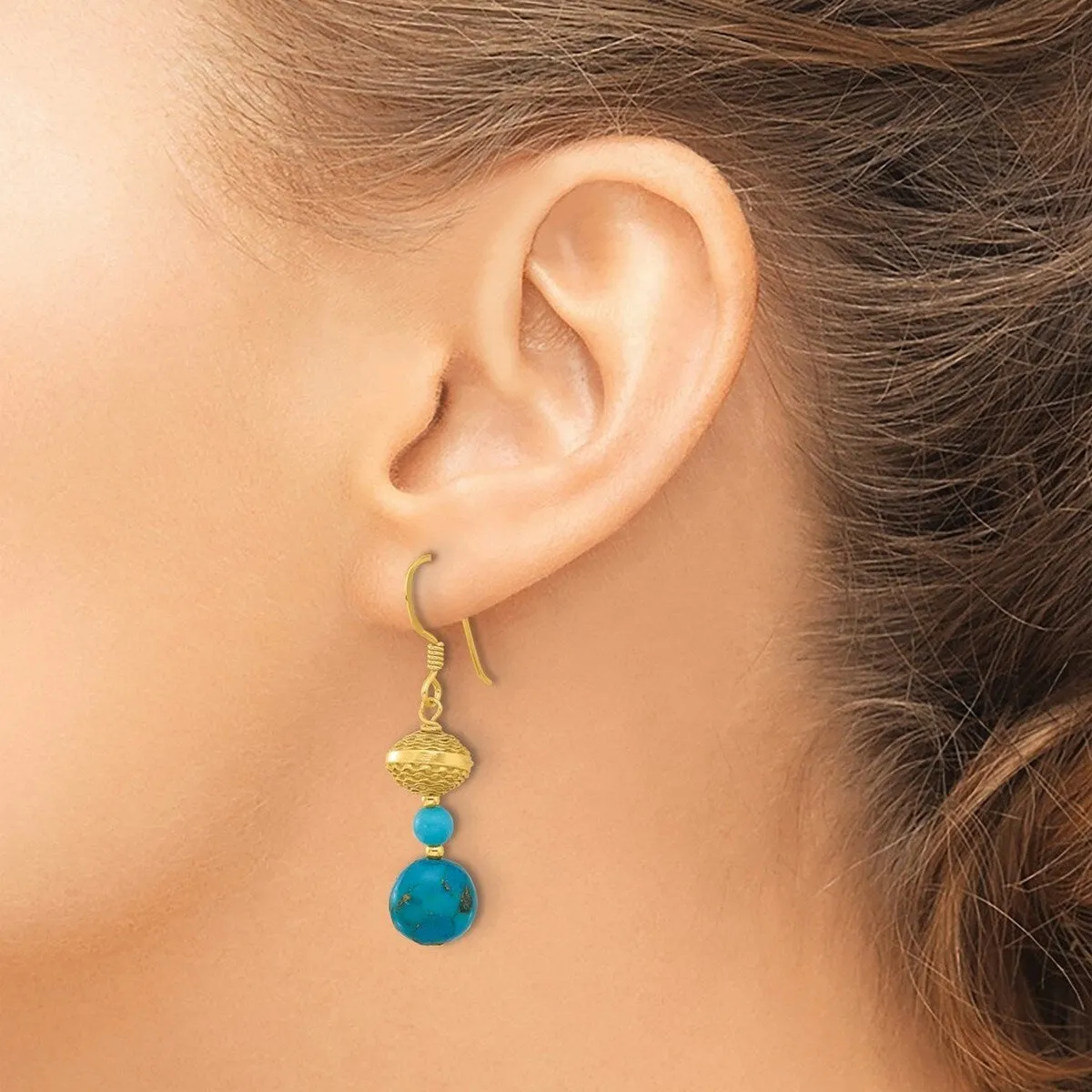 Curata 925 Sterling Silver Gold Plated Zircon Turquoise Dangle Earrings - 42x9.6mm sold by Zulily product image thumbnail 2