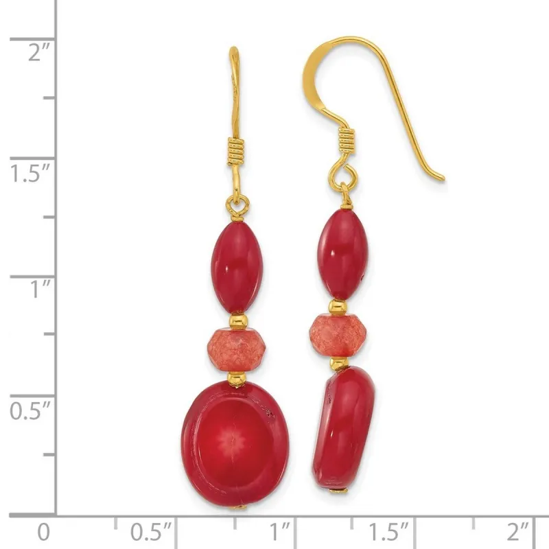 Curata 925 Sterling Silver Gold Plated Coral Jade Dangle Earrings - 48.6x11.8mm sold by Zulily